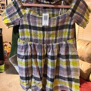 Torrid off shoulder blouse purple and yellow.